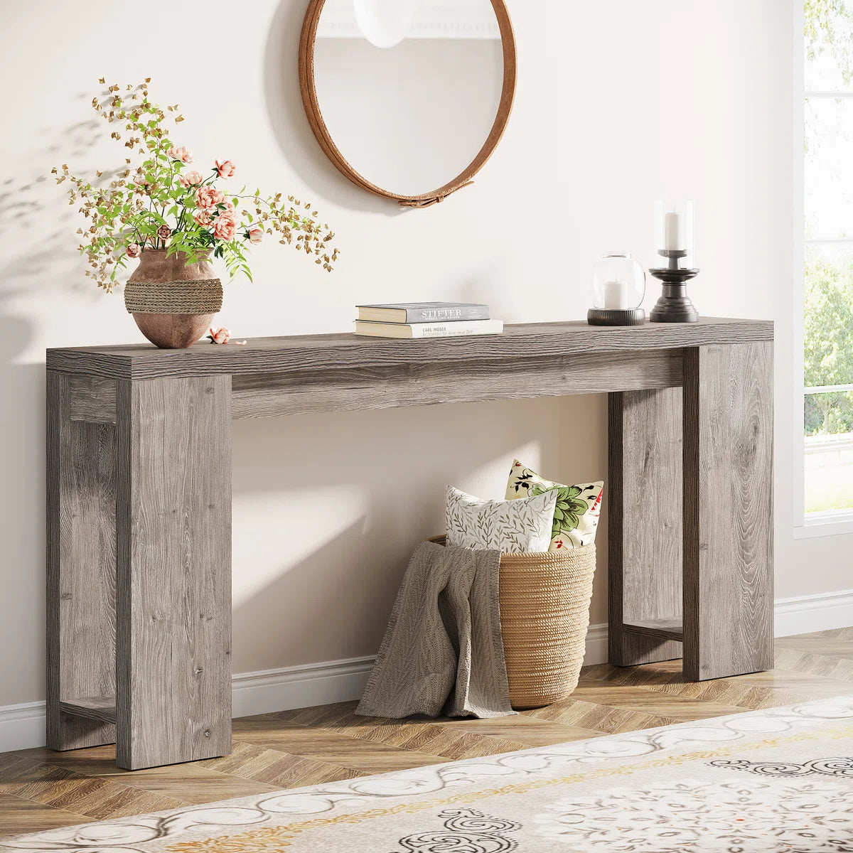 Dyron Extra Long Farmhouse Console Table For Entryway