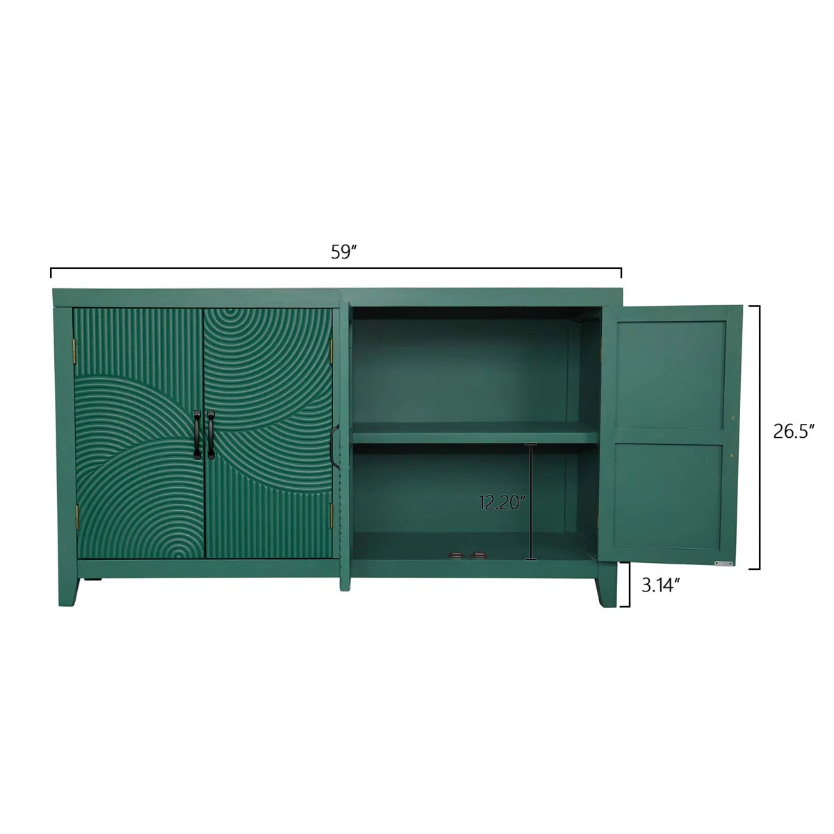 Mid Century Modern 4-Door Accent Cabinet with MDF & Fir Construction