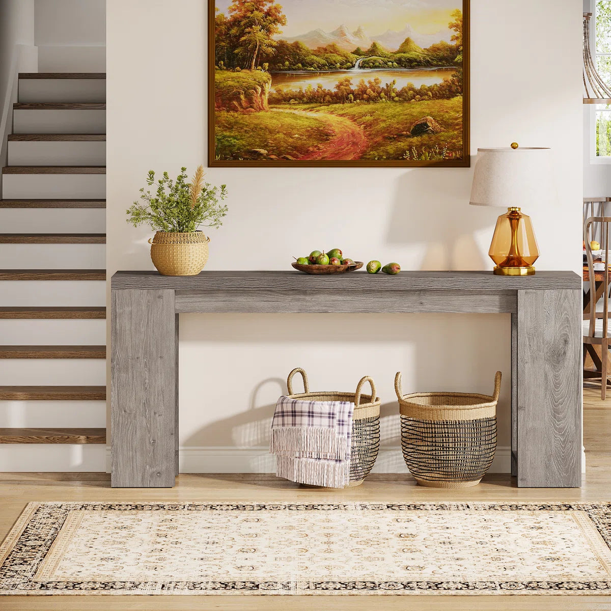 Dyron Extra Long Farmhouse Console Table For Entryway