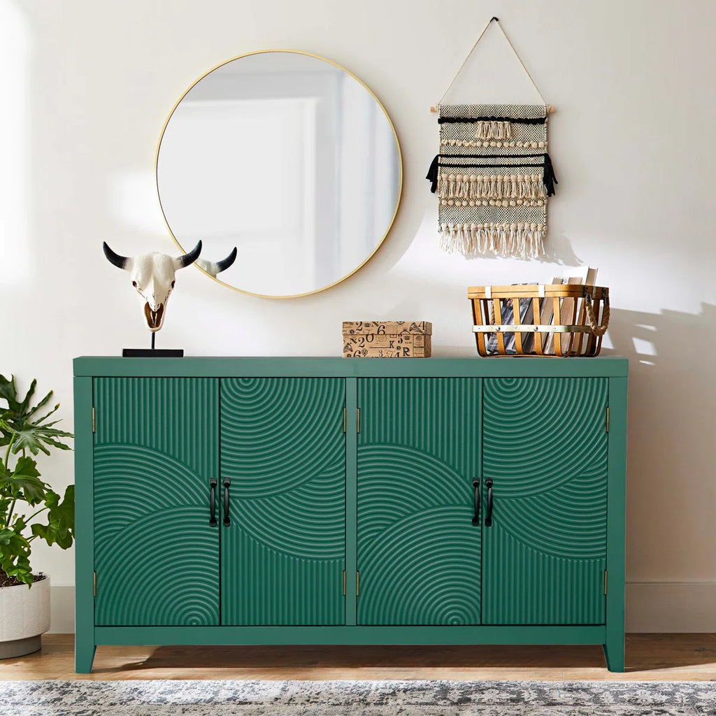 Mid Century Modern 4-Door Accent Cabinet with MDF & Fir Construction