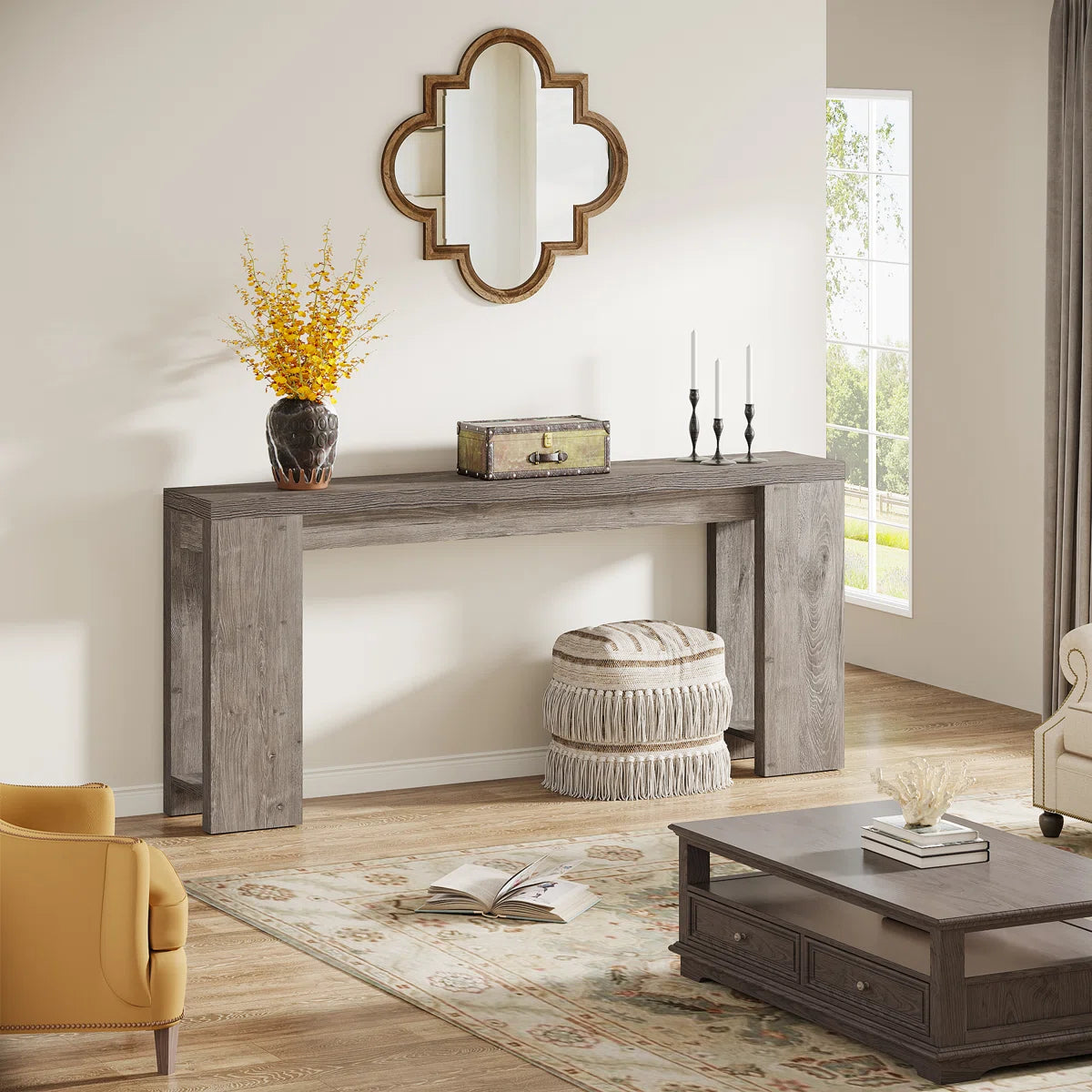 Dyron Extra Long Farmhouse Console Table For Entryway