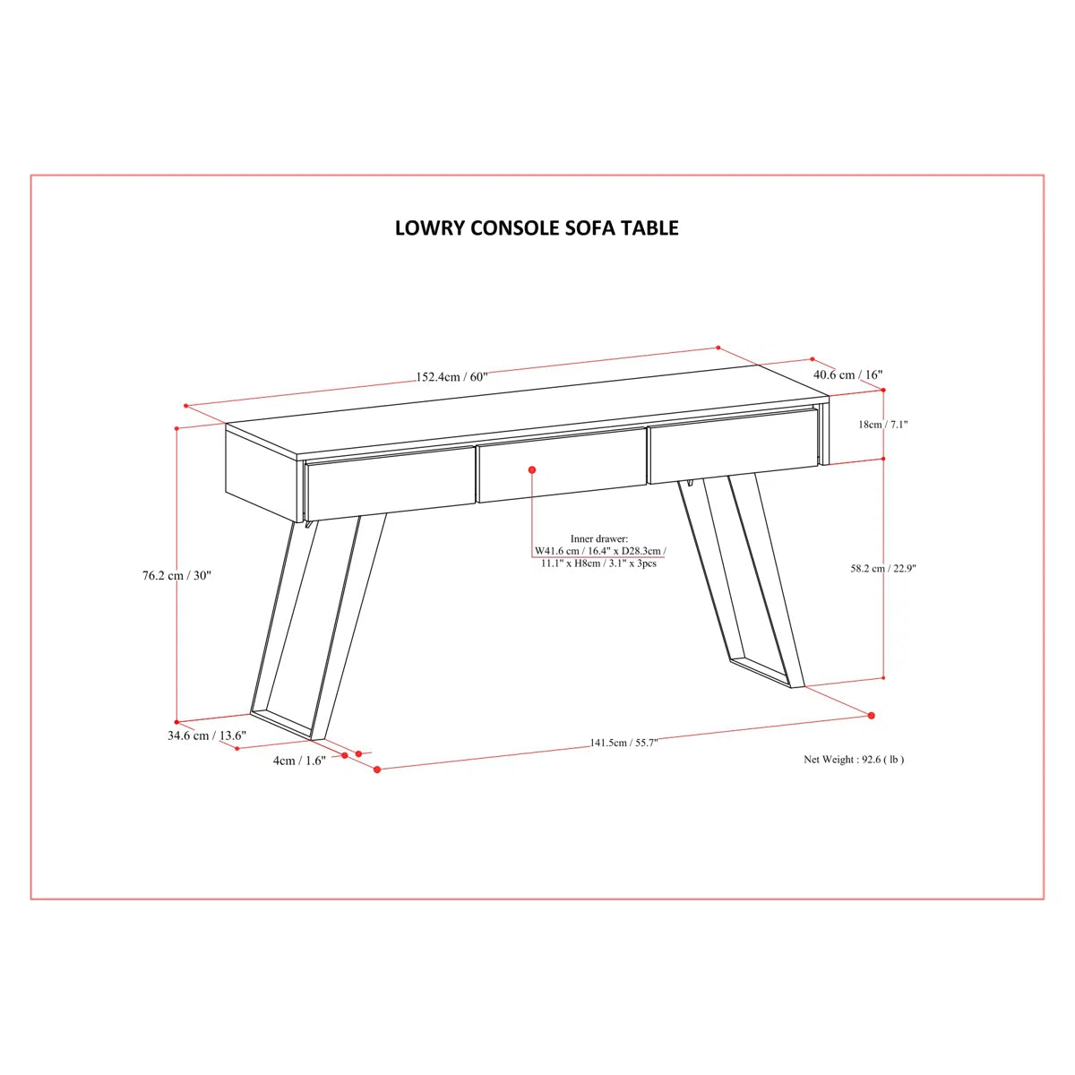Lowry 60"W Solid Wood Modern Industrial Storage Console Table